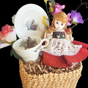 Vintage Doll Gift Basket Child's Tea Set Madame Alexander Gift for Her